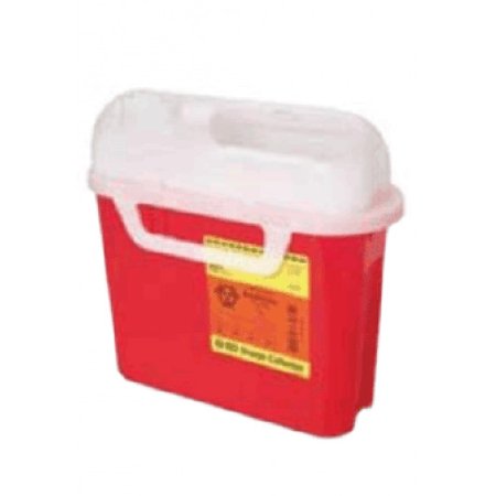 Sharps Container BD™ 12 H X 12 W X 4-4/5 D Inch 5.4 Quart Red Base / White Lid Horizontal Entry Counter Balanced Door Lid (1/EA 12/CS) by BD  ID 305426